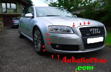 How to remove the front and rear bumper AUDI A8 D3